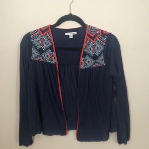 AEO Open Front Boho Embroidered Cardigan